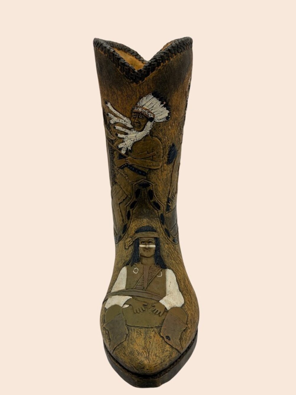 VTG Western Cowboy Boot Vase Native American Decor Rustic Resin Art Sculpture - Picture 4 of 12